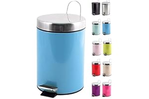 MSV Poubelle à cosmétiques Acier Inoxydable Bleu Pastel avec Récipient intérieur Amovible Salle de Bains Poubelle à pédale Boîte à ordures – 3 litres