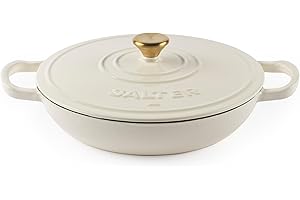 Salter Casseruola a Bassa Altezza in Ghisa Chester – Crema, 30 CM, Coperchio Auto-Irrorante, Forno Olandese, Cucina da Piano di Cottura a Forno, Adatta per Tutti i Tipi di Piano cottura 2.8L