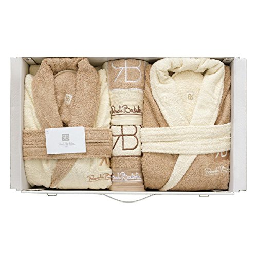 Completo bagno Renato Balestra 13 pz mod. Tina Uomo&Donna Spugna di cotone Q073 PANNA-CAFFE'