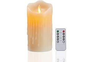 FIIMOO Świece LED, świece LED z prawdziwego wosku z kroplami wosku, 10 cm, świece na baterie, świece na Halloween, bezpłomieniowe świece z pilotem zdalnego sterowania z 10 przyciskami i funkcją timera 24-godzinnego, tańczący płomień, ciepła biel