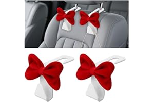 BESULEN 2 PCS Car Headrest Hook, Cute Bow Vehicle Seat Hooks for Purses and Bags, Automotive Seatback Interior Decoration Organizer Hanger Accessories, Universal for SUV, Sedan, Truck (Red/White)