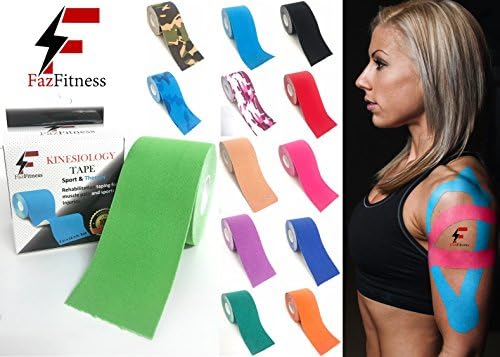 Kinesiology Tape by FazFitness - Muscle Support Tape - Waterproof Technology &amp; Adhesion, Latex Free, Sports Tape - Physio Therapeutic Aid - 5cm x 5m Roll (Uncut) - All 15 Colours Available - Option of 1 Pack or 2 Packs (Purple)