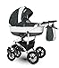 Lux4Kids Kinderwagen Set Babywanne Sportsitz Babyschale Wickeltasche Matratze Buggy optionales Zubehör 3in1 VIP Luxus Made in EU Kinderwagen Carmela + Autositz Weiss-Anthrazit-Floral mit Isofix-Ausstattung mit Sonnenschirm mit Winterfußsack Fleece