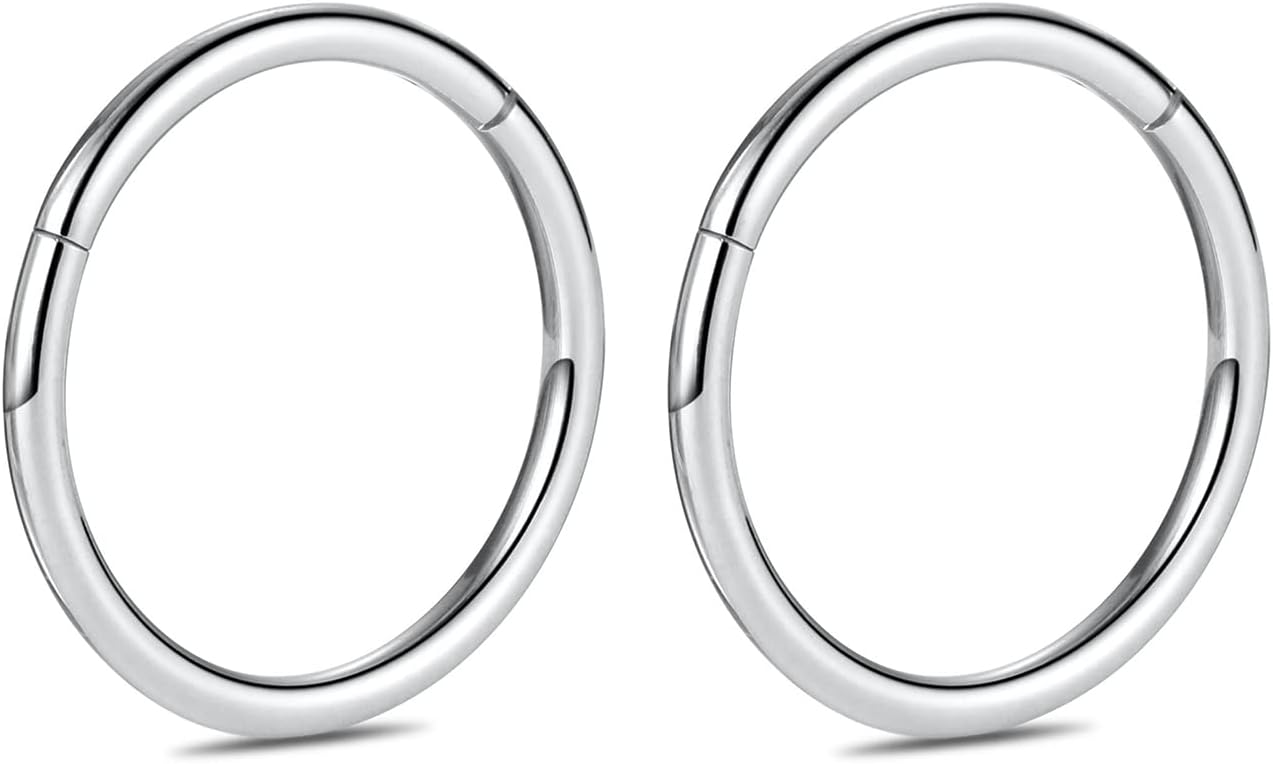 hengkaixuan 2Pcs Titanium Nose Hoop Rings Hinged Segment Clicker Rings Cartilage Helix Lip Tragus Conch Piercing Jewellery Sleeper Earrings Septum Lobe Hoop Earrings