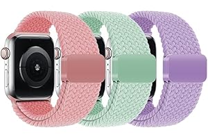 ZOOROO 3 Pack Braided Easy Buckle Bands for Apple Watch 38mm 40mm 41mm 42mm 44mm 45mm 46mm, Elastic Stretchy Strap Compatible with iWatch Series 10 9 8 7 6 5 4 3 2 1 SE SE2
