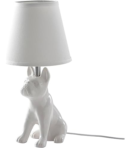 J-Line Lampe In Form Einer Weißen Bulldogge | Poly-Material | 29 Cm Hoch | Mit E14 Sockel