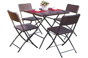 Pratiko Life Set Polyrattan Tavolo - 4 Sedie Pieghevoli Esterno Giardino Terrazzo Marrone Pratikolife