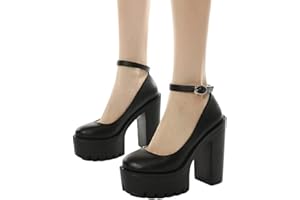 Minetom Femmes Mary Jane Chaussures Gothique Lolita PU Cuir Talons Hauts Bout Rond avec Boucle De Cheville High Heels Sandales