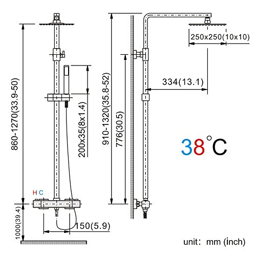 Homelody inkl. Thermostat Duschset Chrom eckig Duschsystem Duscharmatur Überkopfbrause Regendusche Handbrause Regenbrause mit Duschpaneel - 3