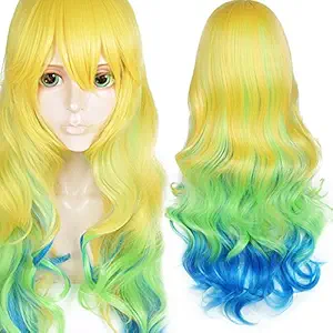 Anogol Hair Cap+Kobayashi-san Chi no Maid Dragon Kamui Cosplay Wig Maid Lu Cayoh Yellow Gradient Green To Blue Wigs