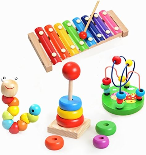 Baby Early Development wooden Around the beads, Hand knock piano , Caterpillar ,Rainbow Circle Building Blocks