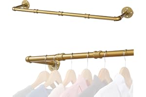 HOME COMPOSER Drążek na ubrania w stylu vintage, montaż ścienny, złoty, 100 cm, klasyczny przemysłowy wieszak na ubrania, drążek garderobiany z odległości 25