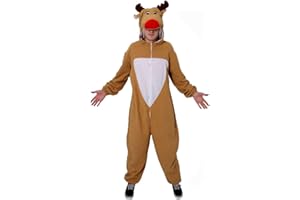 I LOVE FANCY DRESS Adults Reindeer Costume - Brown Zip Up Jumpsuit With Reindeer Face Hood - Adults Christmas Fancy Dress All-In-One Xmas Outfit Rudolph Santa'S Helper Rudolf Reindeer