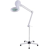 Komerci KML-9003-5D-LED Lupenleuchte mit Standfuß, LED Lupenlampe dimmbar, Rollstativ, 125mm 5 Dioptrien Linse, weiß