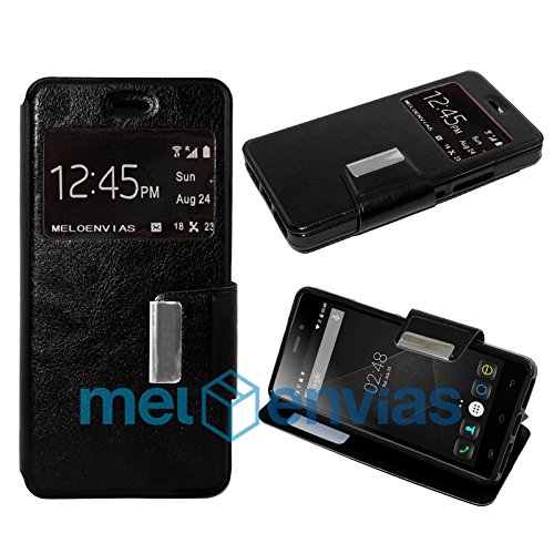 Funda carcasa tipo Libro con funcion soporte para DOOGEE X5   X5 PRO   X5S Cuero cierre de iman con ventana S-View Color NEGRO