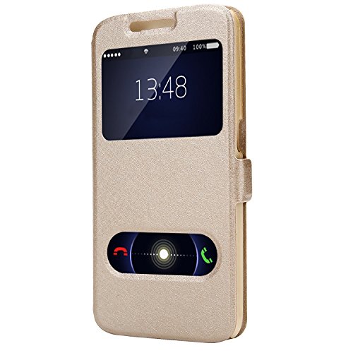 Funda Piel para Galaxy S6  Carcasa Galaxy S6 Ventana Vista  Moon mood Champagne Oro Flip Funda Libro con Tapas y Cartera de Cuero Protectora Caja del Tel  fono Cubierta Caso para Samsung Galaxy S6 G920 Magn  tico Folio Case Cover con Soporte Ranuras para Tarjetas