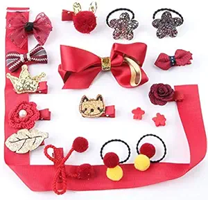 Droposale 18 pices Baby Girl Hair Clip Princess Hair Clip Cute Cartoon Clip, Headband, Schoolgirl, Baby Girl Toddler Set Gift Box 18 PCS (Dark Pink)