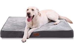 Jaspuriea Large Orthopedic Dog Beds Washable with Waterproof Removable Cover, Extra Large Dog Bed with Anti-Slip Bottom, Deluxe Flannel Comfy Dog Crate Mattress, Grey, 105x70x10cm