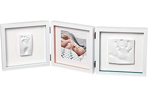 Baby Art My Baby Style Cornice Doppia Portafoto con 2 Kit Impronte per Mani e Piedi del Neonato, Regalo Nascita o Bomboniera Battesimo, Sfondo Bianco