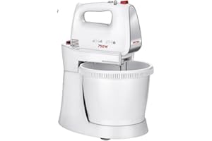 MPM MMR-20Z Batidora Amasadora Repostería con Bol Giratorio 3 Litros, Sin BPA, 5 Velocidades + Turbo, Varillas y Gancho Amasar Acero Inox, Blanco, 750W