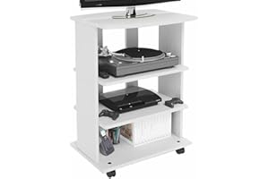 BAKAJI Mobile TV in Legno MDF con 3 Ripiani Porta Console Videogiochi DVD e 4 Ruote Mobiletto Carrello Porta Televisore Design Moderno Dimensione 60 x 45 x 80,5 cm (Bianco)