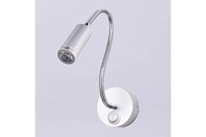 TOOLOFLIFE 1W Flexible Wall Reading Lamp LED Bedside Reading Lamp Wall Mounted Light Silver White Light for Art Works Show, Bedroom, Office