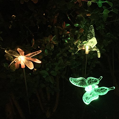 3er Set Solar Stableuchten Gartendeko Libelle Kolibri Schmetterling Lights4fun - 9