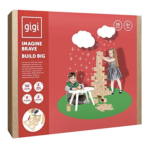 Gigi Bloks Bloques de Construcción Gigantes de Cartón | Set de Regalo Puzzle de Árbol de Navidad y Reno con 30 Ladrillos Apilables XL, Plantillas, Pinturas y Pegatinas | Juego de Habilidad para Niños