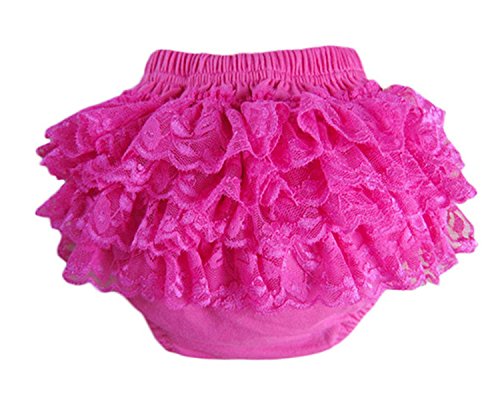 BuyHere Baby Girl's Cotton Lace Ruffle Underpants,Rose Red,X-Large Size