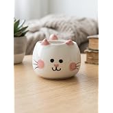 Sevimli Kedi Kupa 3D Kabartmalı El Yapımı Krem Parlak Kupa - El İş&ccedil;iliği 3D Hediyelik Kupa