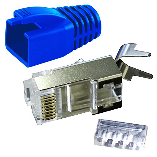 Ligawo ® VLS2 Netzwerk Stecker für Verlegekabel Cat.7 bis AWG22 (2 Stück) + Tülle blau