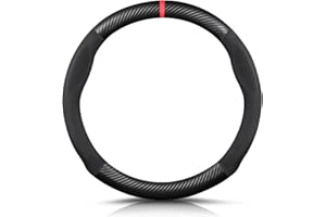 Ergocar Okrągły Kształt Włókno Węglowe & Mikrofibra PU Skóra Pokrowiec na kierownicę Antypoślizgowy Pokrowiec na kierownicę Samochodu Oddychający Sport Pokrowiec na Kierownicę Samochodu o średnicy 38