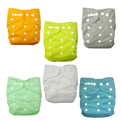 Alva Baby 6pcs Pack Pocket Washable Adjustable Cloth Diapers Nappies + 12 Inserts (Netural Color)6BM98-EU