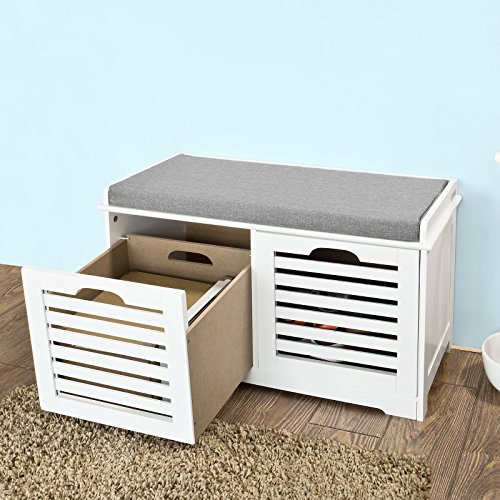 SoBuy® moderne Schuhtruhe,Sitzkommode mit 2 Körben,Sitzbank, Schuhschrank mit Sitzkissen,Spieltruhe, FSR23-K-W - 2