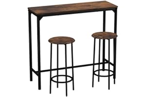 URBNLIVING CANCUN Bar Table and Stools Set – Industrial Kitchen Dining Breakfast Counter Furniture with 2 or 4 Chairs, Space-Saving Design for Home & Small Spaces - 3 Piece - Rustic Brown