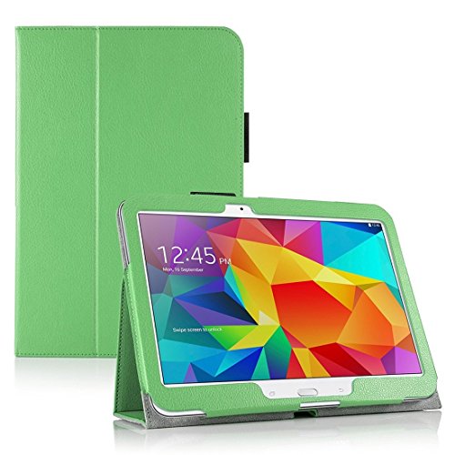 Invero® Premium Hülle Ledertasche umfasst Ständer Feature, Displayschutzfolie und Eingabestift Kugelschreiber für Samsung Galaxy Tab 4 10,1 Zoll SM T530 T531 (Grün / Green)