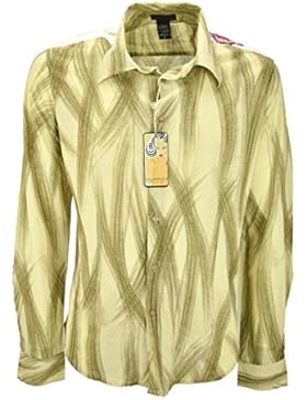 Custo Camicia Uomo Beige Pennellate Marroni - ricamo sulle spalle