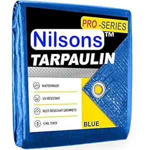 Nilsons 9 ftx 6 ft PRO Tarpaulin Sheets Waterproof 100% Pure Virgin UV Treated 125 GSM Heavy Duty Blue Plastic Tirpal,Tadpatri