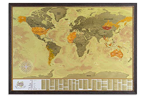 2Maps Carte du Monde à Gratter avec Cadre, Grande Carte de Voyage à Gratter dans Le Cadre 86 x 60 cm, Original Cadeau Familial, Carte de Voyage et Aventures Personnelles, Fabriqué en EU