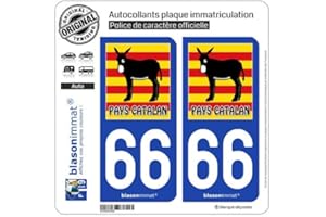 blasonimmat 2 Autocollants Plaque immatriculation Auto 66 Pays Catalan - Burro Drapé