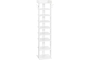 HOOBRO Zapatero, Zapatero Estrecho, Mueble Zapatero de 9 Niveles, Estante Zapatero con 2 Ganchos, Ahorro de Espacio, para Entrada, Salón, Dormitorios, Blanco EWT81XJ01G2