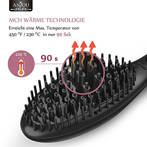 Anjou Neuste Ionen elektrische Glättbürste mit Schnellaufheizung zum Glätten und Pflegen für kurze und lange Haare (Perfekte Geschenkidee zum Muttertag) - 5