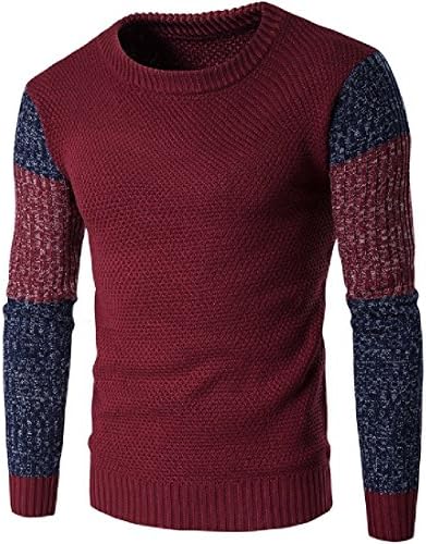 Aprilley Men's Knitting Hit Color Thick Pullover Warm Jumperer Sweater - Red -