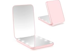 wobsion Specchio Portatile con Luce LED per Viaggio,Pieghevole Specchietto da Borsetta di 1x/3x Ingranditore,Piccolo Mirror per Trucco con Interruttore Magnetico,a Regalo,Rosa