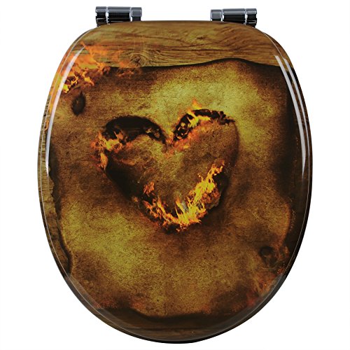 WOLTU #205 WC Sitz mit Absenkautomatik, MDF-Holzkern, , viele verschiedene Motive, aus Zink verchromt Scharniere, WS2667-1 - 3