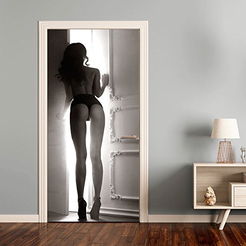Türtapete Selbstklebend ! XXL 90x210 cm ! Premium Vliesleinwand mit Samt Haptik! selbstklebende Premium Folie - leicht zu verkleben ohne Blasen ! Fototapete Tapete Türpanel Türposter Türaufkleber Türsticker Tür Foto Bild Design Nackte Frau Erotik Akt Nacktheit schwarz grau h-B-0082-a-c
