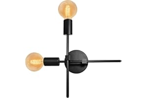 WRPACTTG 2-lampes Applique Murale Chambre,Lampe Miroir Salle de Bain,Lumiere pour Coiffeuse avec Base de Plafond Ronde,2 Poteaux Rotatifs à 360° Applique Murale Salon Noir,Douille E27,pour Couloir Cuisine