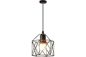MENGJAY Interna E27 Plafoniera Lampadario, Mount lluminazione pendente Vintage Industriale Soffitto Luce, Lampada a Sospensione in metallo nero gabbia ferro per corridoio, portico, camera da letto caffè (C)