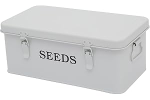 ZOEQIDE Saatgut Aufbewahrung Garten Samen Paket Organizer Metall Saatgutaufbewahrung mit Deckel Saatgut Aufbewahrungsbox 33×18×13cm Umweltfreundliches Gartengeschenk Armee Grün Vintage Saatgut-Boxen weiß