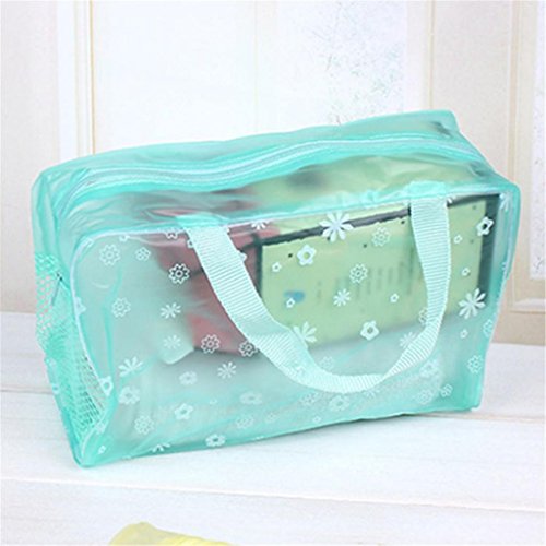 Damen Blumen Transparent Belüften Netto Kosmetik Make-up Tasche Beutel Bade Taschen Grün